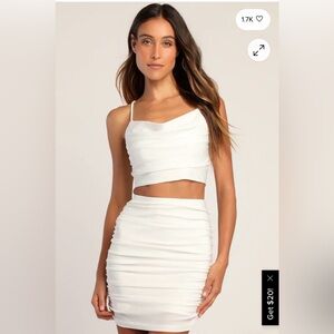 Lulu's White Two-Piece Crop Top and Skirt Set